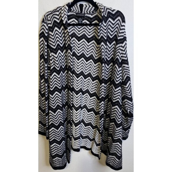 CATHERINES Open Front Sweater Cardigan Plus 3X 26/28W Black White Metallic - Picture 1 of 4